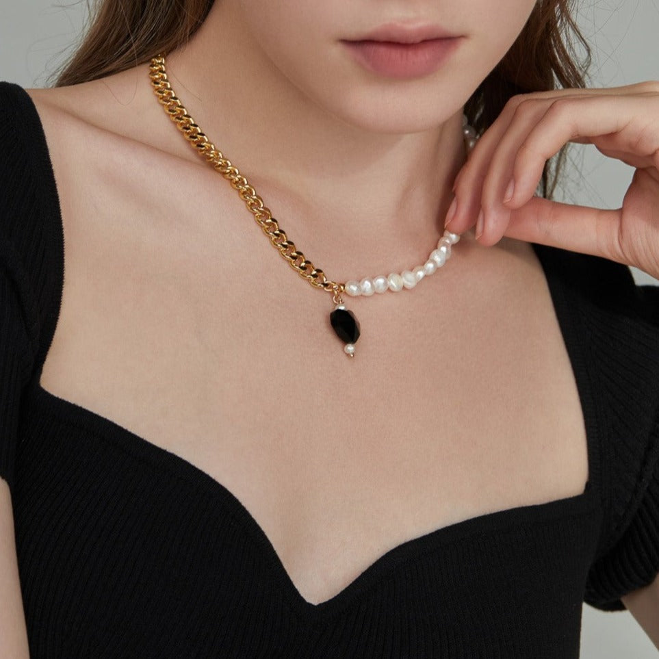 Joey Baby Kuro Baroque Pearl & Heart Chain Necklace - Pearl Jewelry