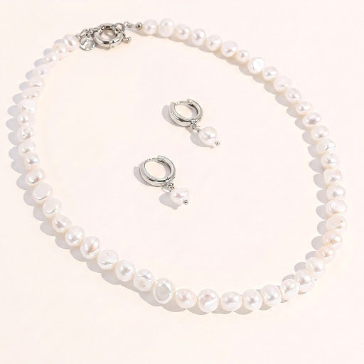 Baroque Pearl Bridal Necklace & Earrings Set