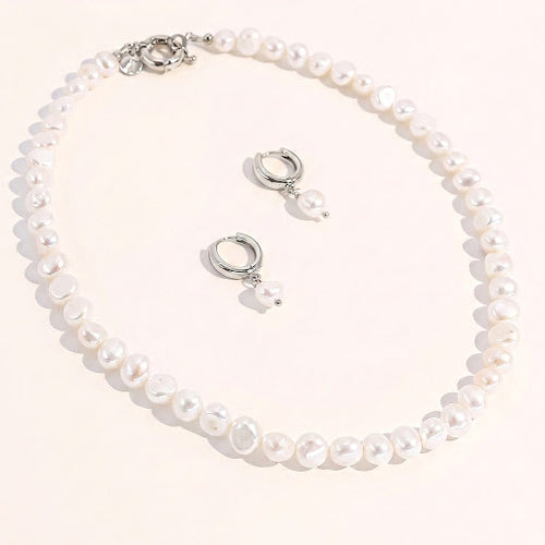 Baroque Pearl Bridal Necklace & Earrings Set