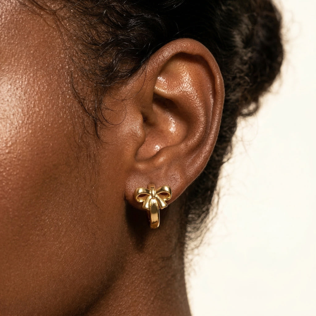 Gold Bow Hoop Earrings