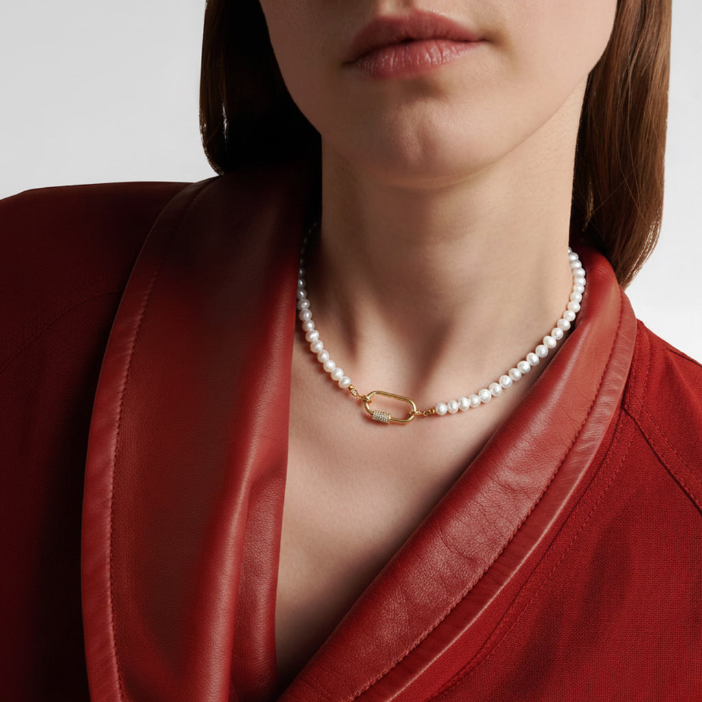 Freshwater Pearl Necklace with Carabiner Clasp