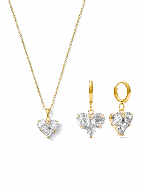 Oma & Lola Heart Necklace & Earrings Gift Set – 18K Gold