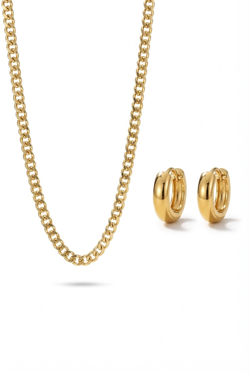 Lisa Cuban Chain Necklace + Antoni Earrings Set