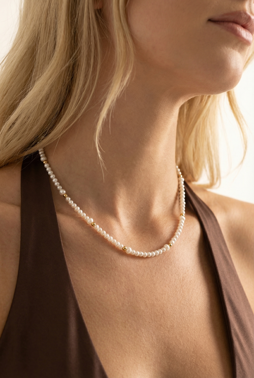 Emili & Pete Pearl Necklace & Earrings Set – 18K Gold