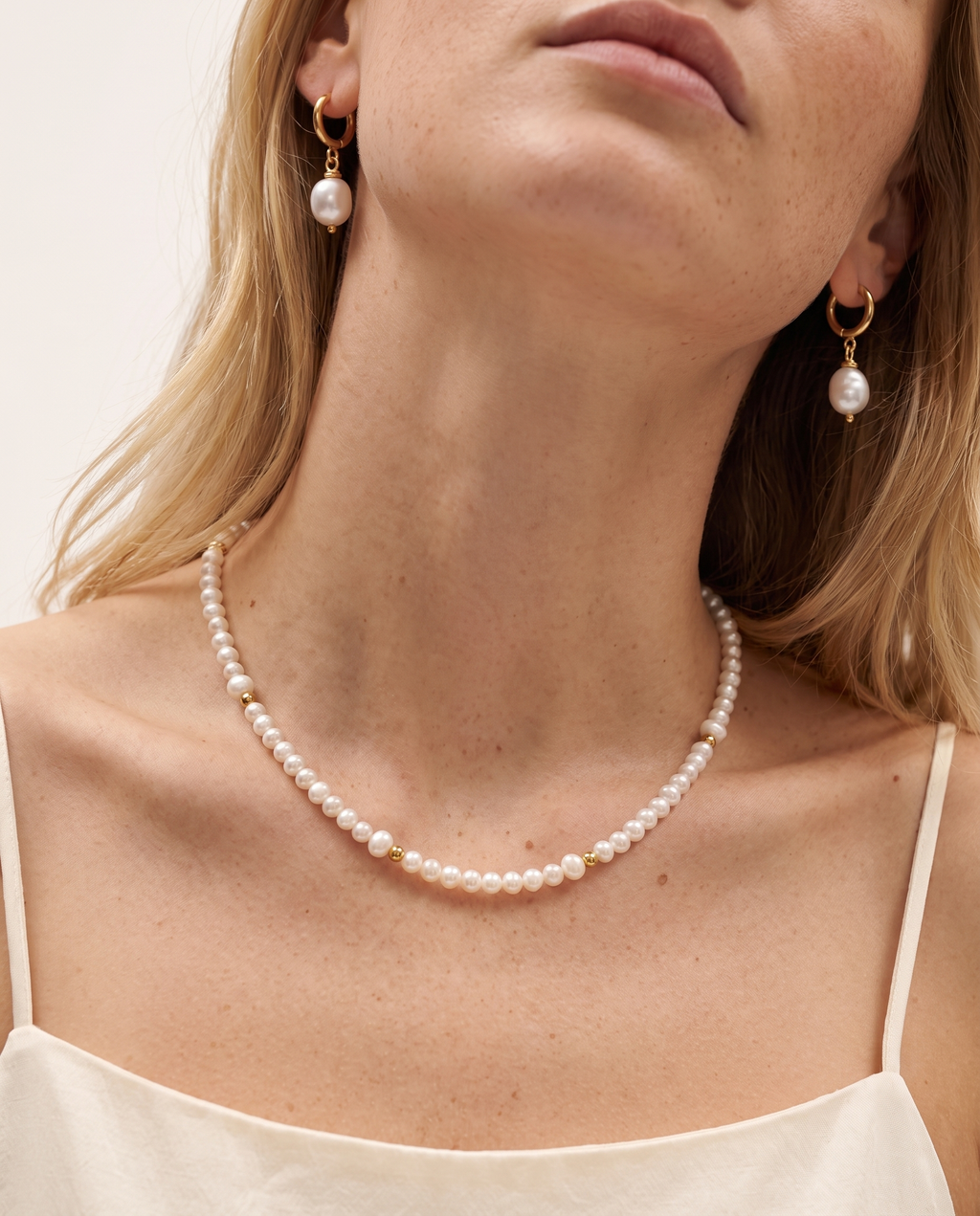Emili & Pete Pearl Necklace & Earrings Set – 18K Gold