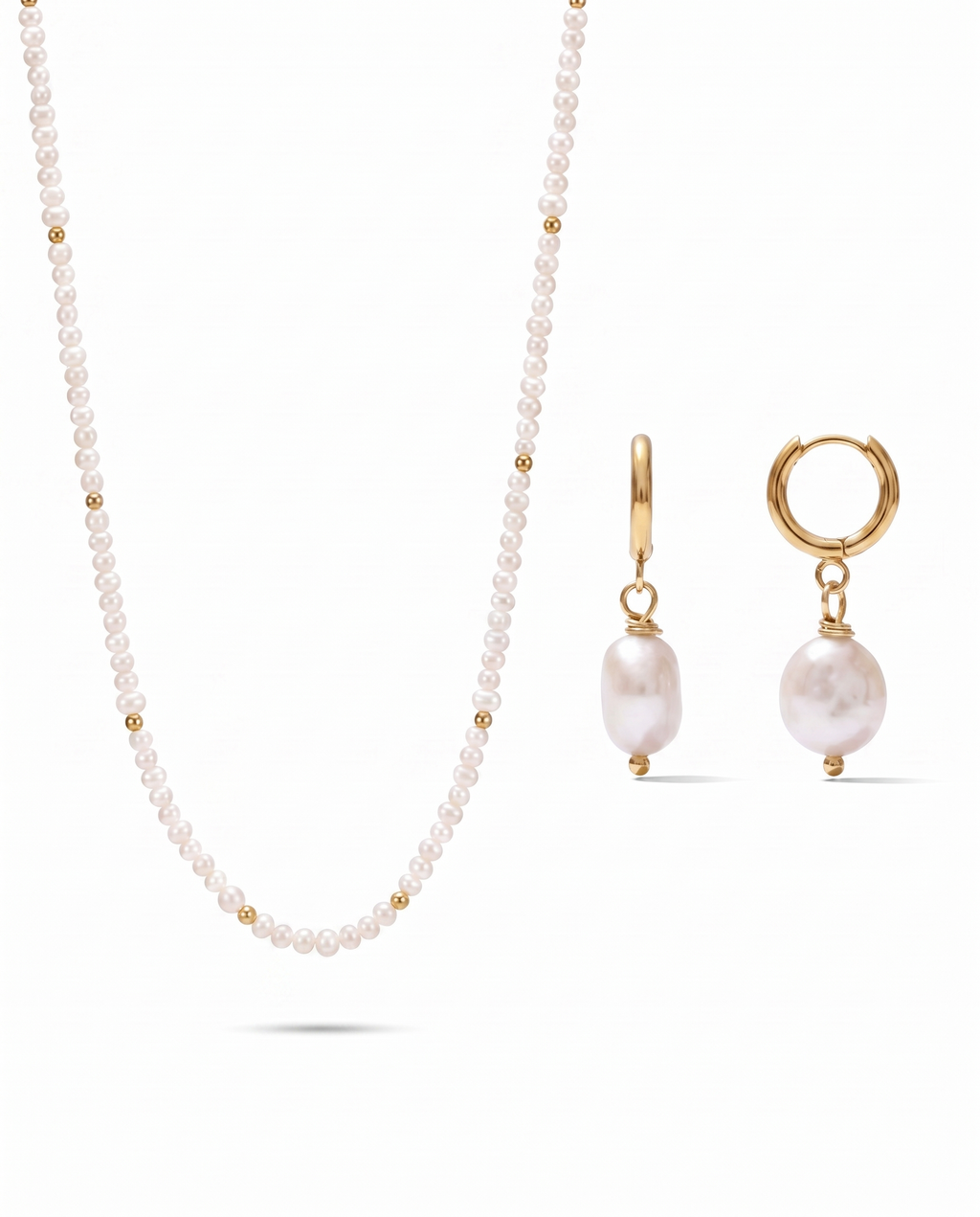 Emili & Pete Pearl Necklace & Earrings Set – 18K Gold