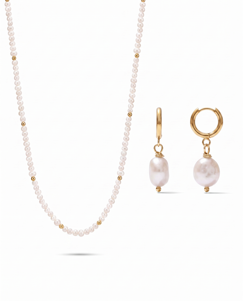 Emili & Pete Pearl Necklace & Earrings Set – 18K Gold