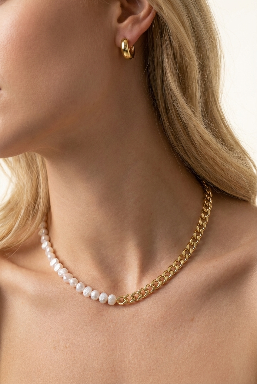 Lauren Pearl Necklace + Antoni Earrings Set | Gold