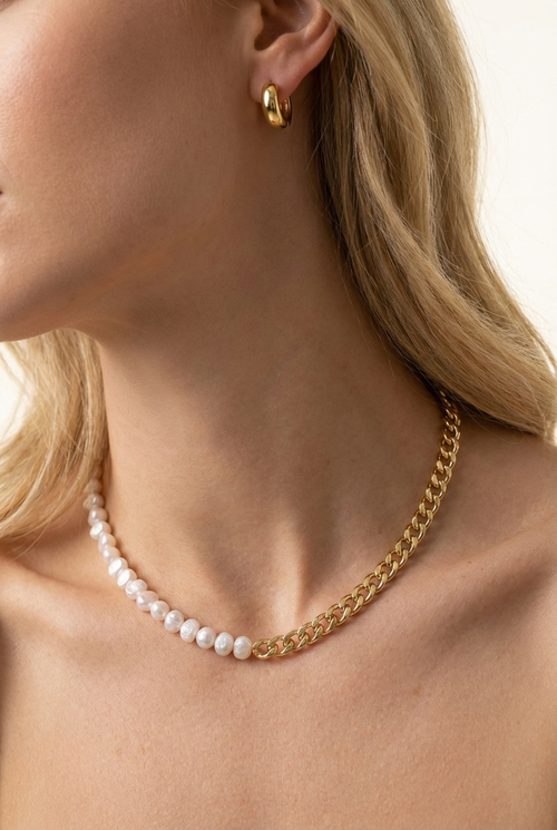 Lauren Pearl Necklace + Antoni Earrings Set | Gold