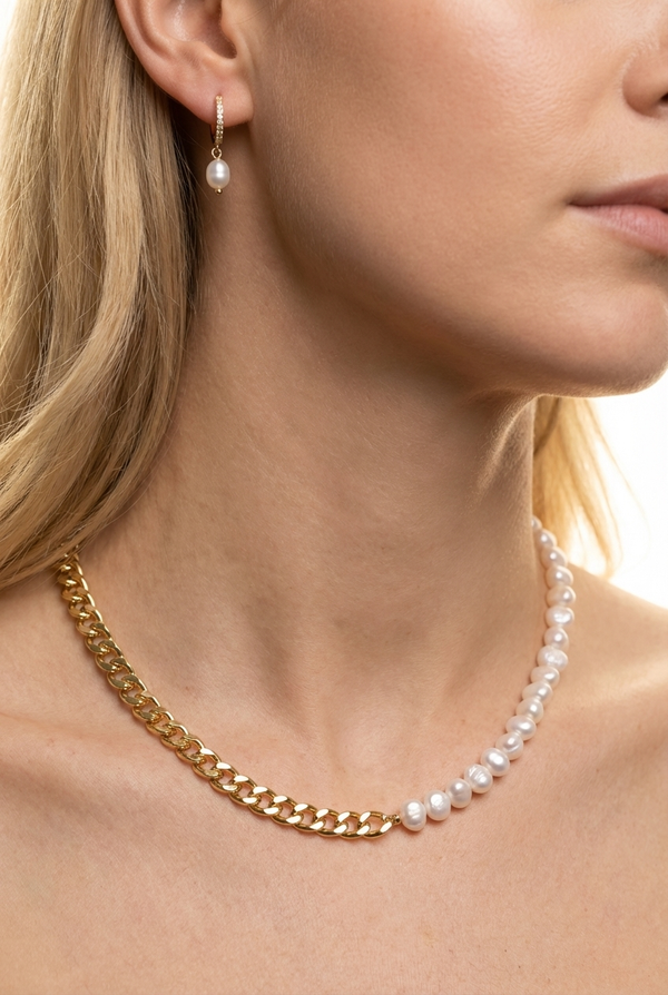 Lauren Pearl Necklace + Layla Drop Earrings