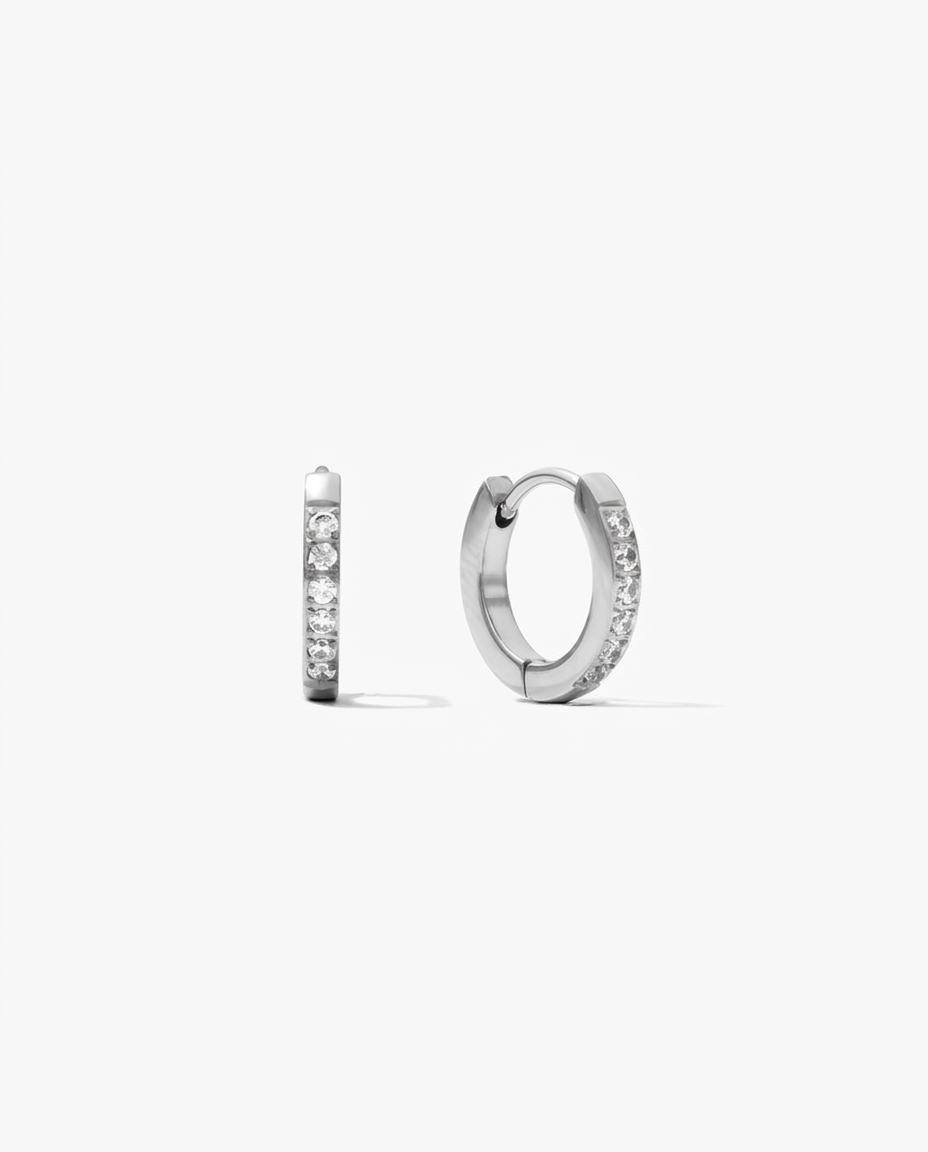Pavé Huggie Hoops - Silver