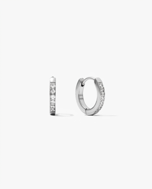 Pavé Huggie Hoops - Silver