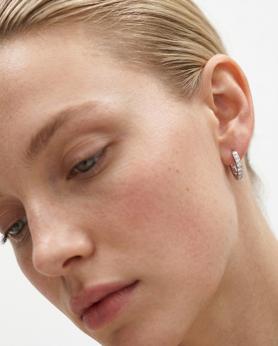 Pavé Huggie Hoops - Silver