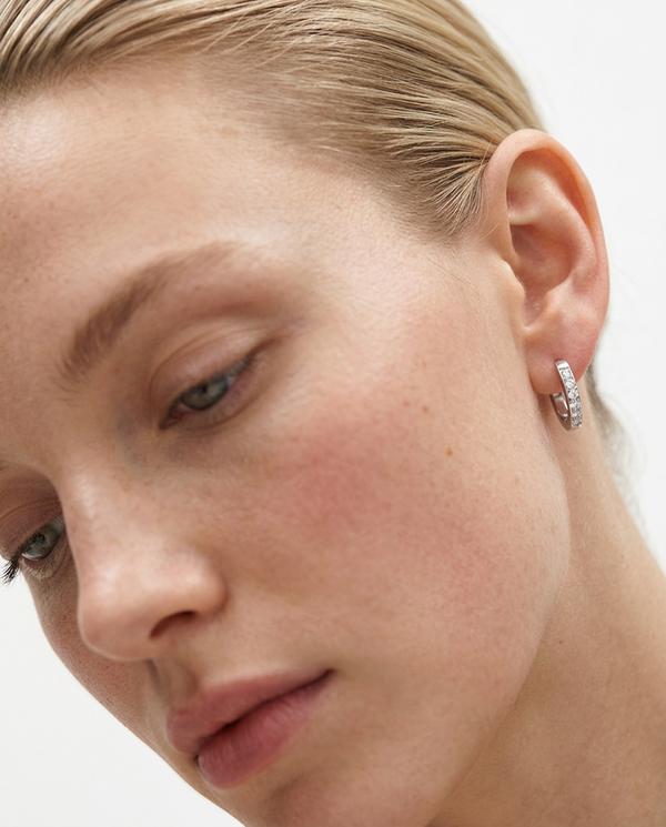 Pavé Huggie Hoops - Silver