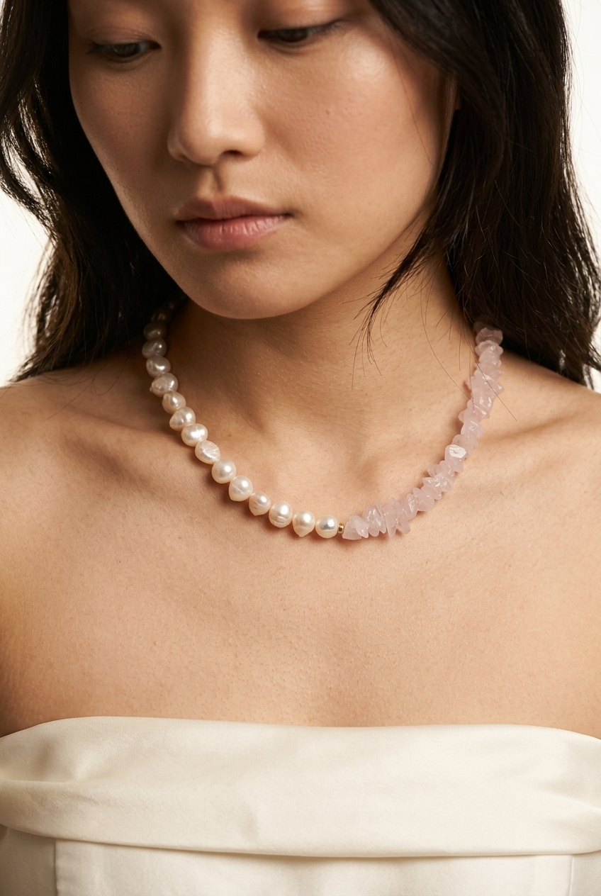Rose Quartz Necklace with Pearl