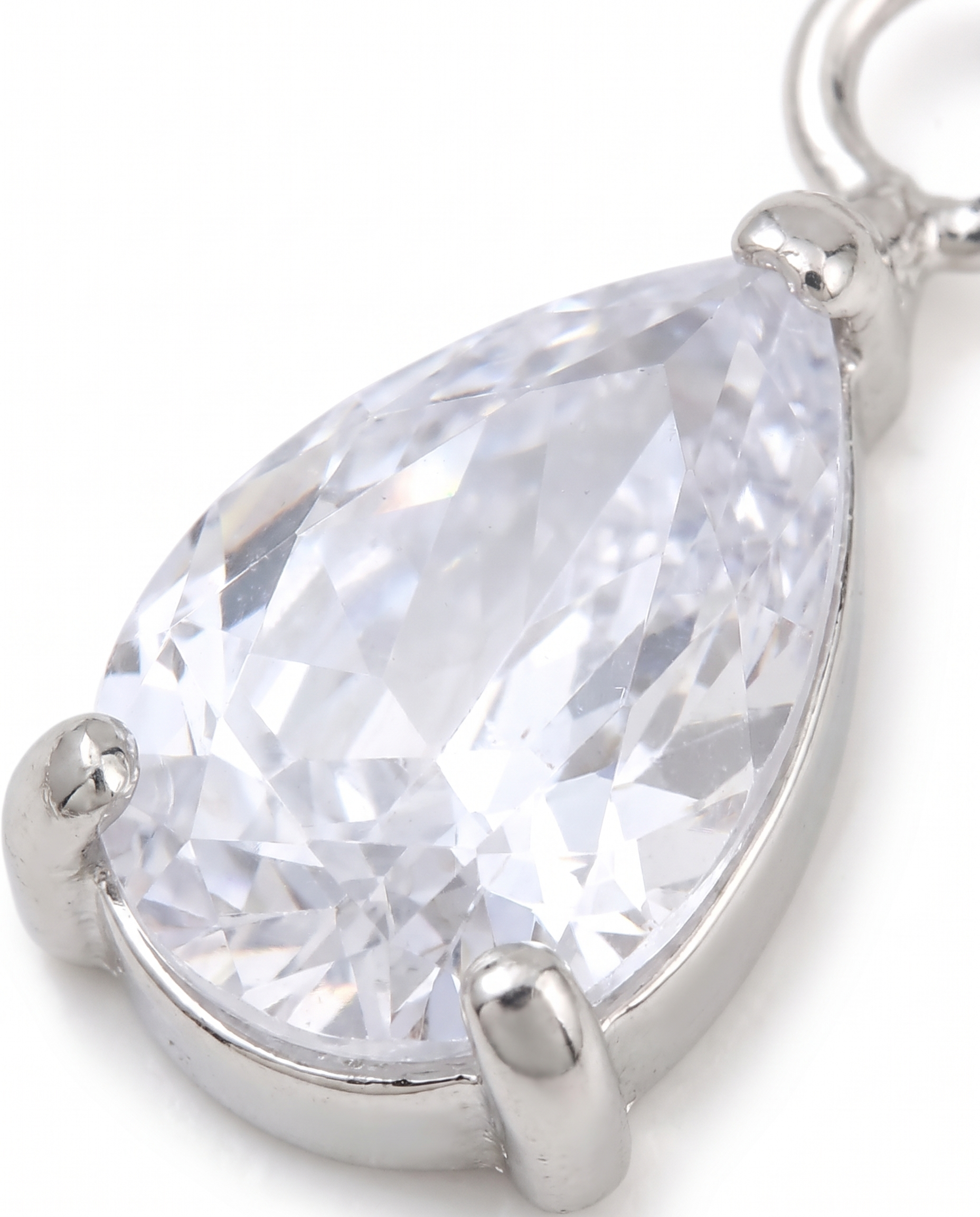 Teardrop Cubic Zirconia Huggie Drop Earrings – Rhodium Plated