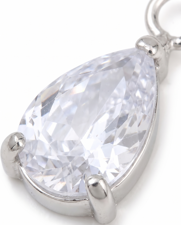 Teardrop Cubic Zirconia Huggie Drop Earrings – Rhodium Plated