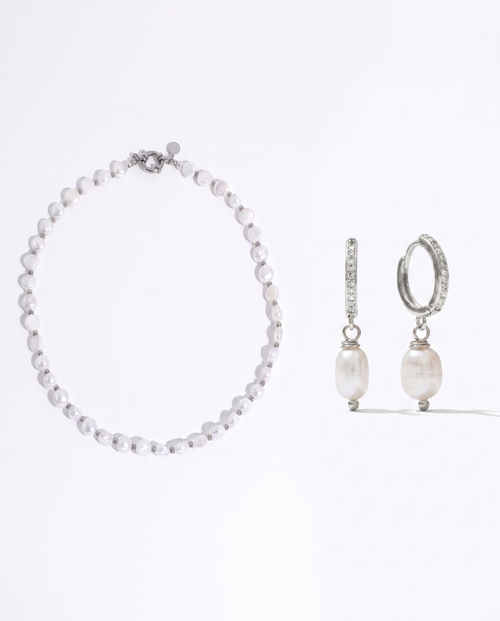 Jean & Lou Baroque Pearl Set – Silver, 9-11mm Pearls