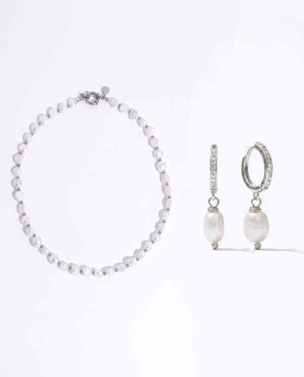 Jean & Lou Baroque Pearl Set – Silver, 9-11mm Pearls