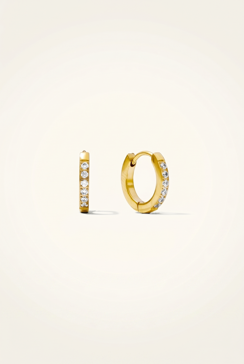 Pavé Huggie Hoops - Beige Background