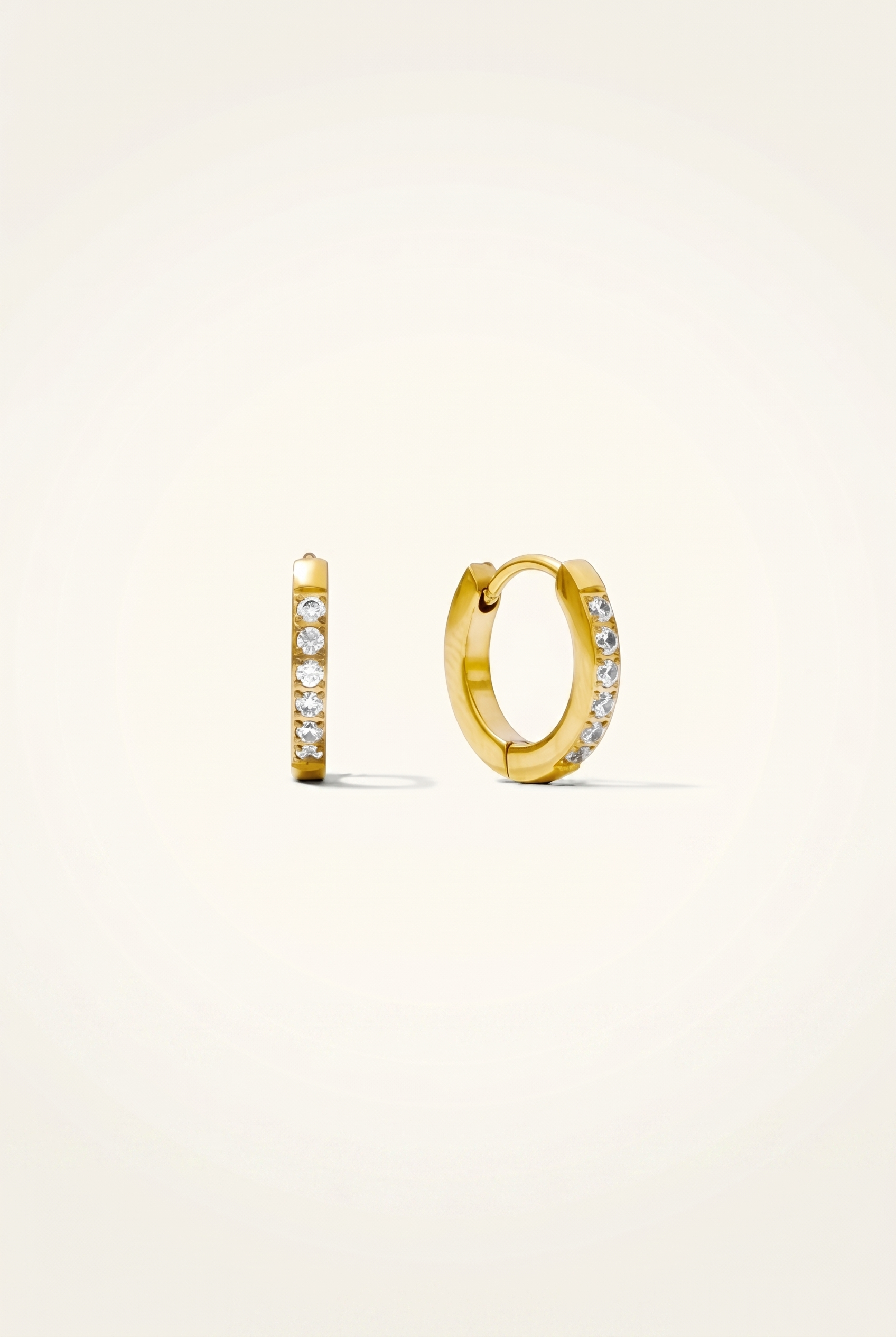 Pavé Huggie Hoops - Beige Background
