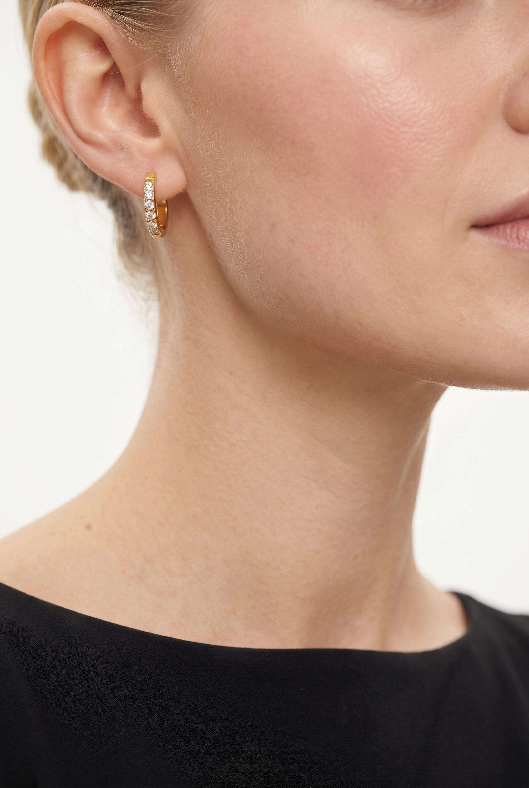 Pavé Huggie Hoops - Model Close Up
