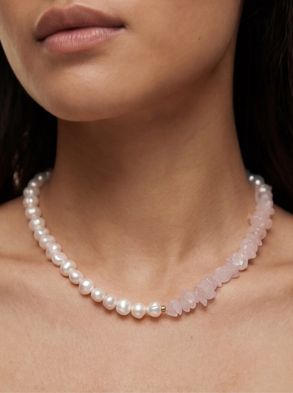 Rose Quartz Necklace with Pearl