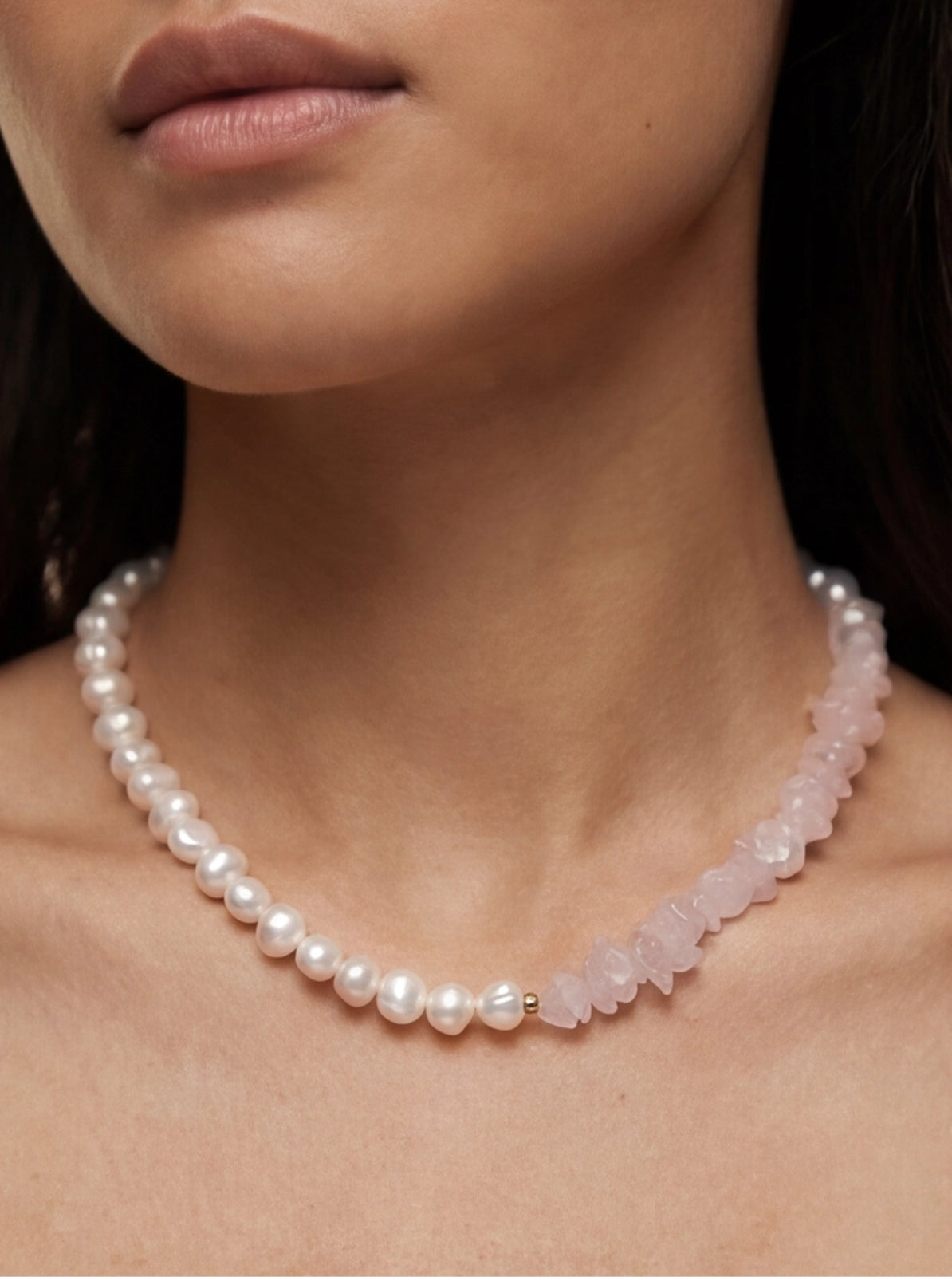 Rose Quartz Necklace with Pearl