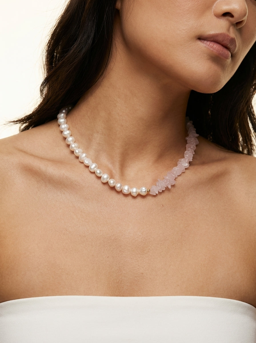 Rose Quartz Necklace with Pearl