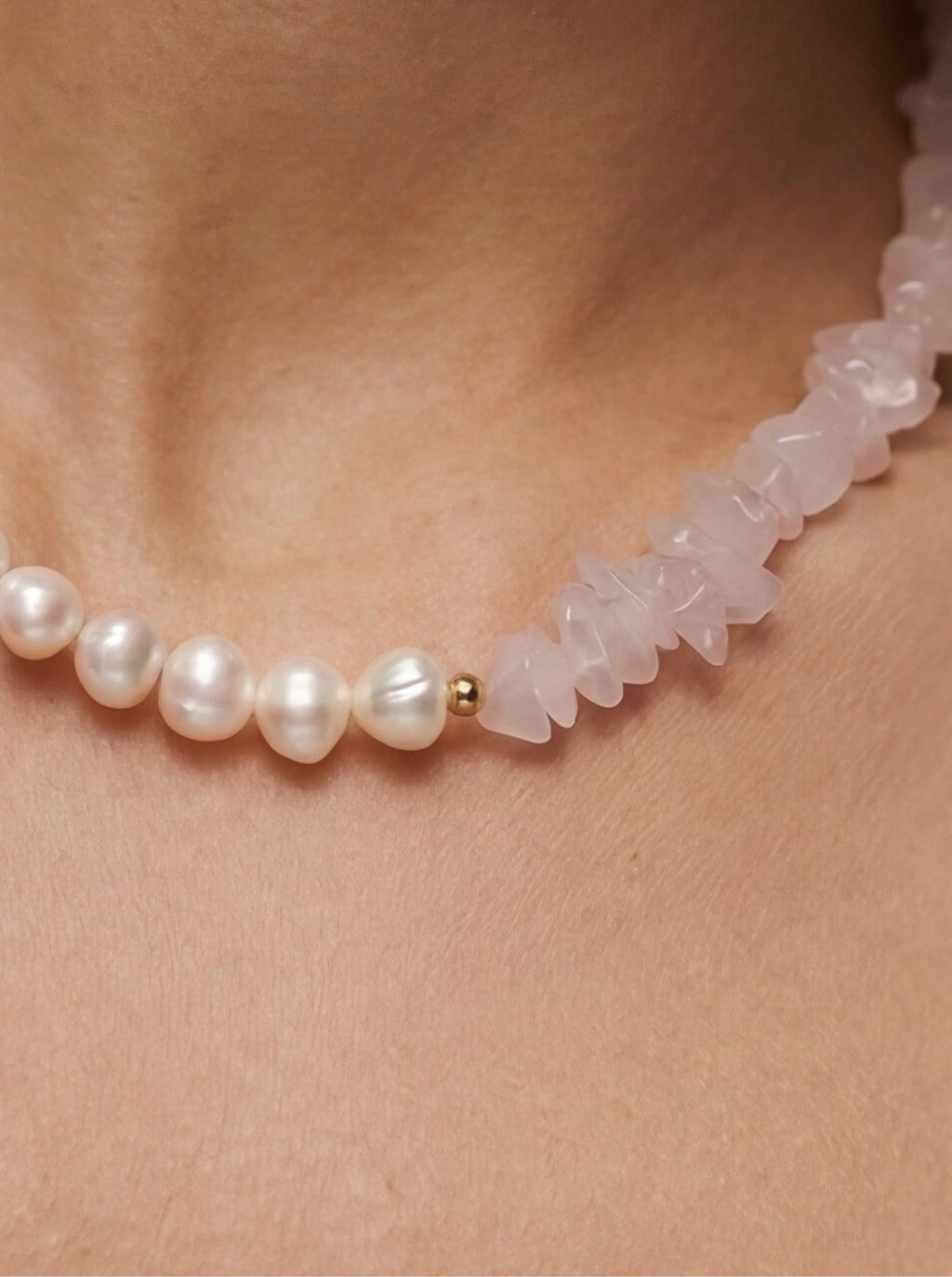 Rose Quartz Necklace with Pearl