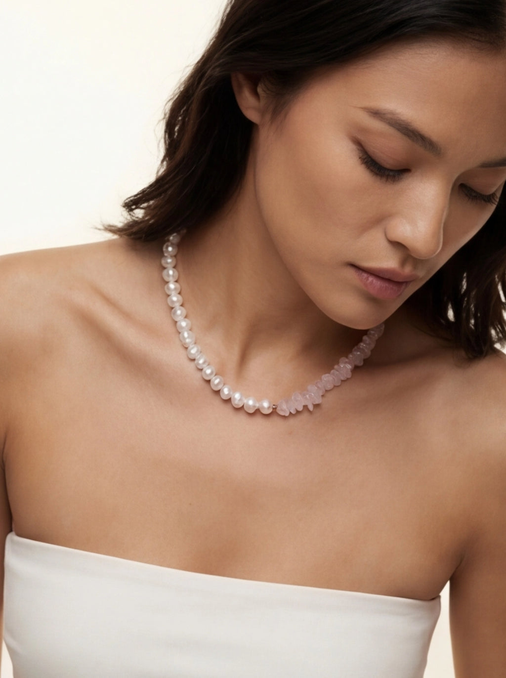 Rose Quartz Necklace with Pearl