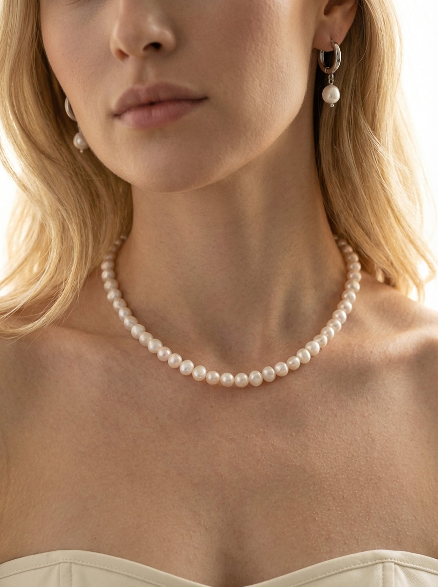 Pete Silver Pearl Bridal Necklace & Earrings Set