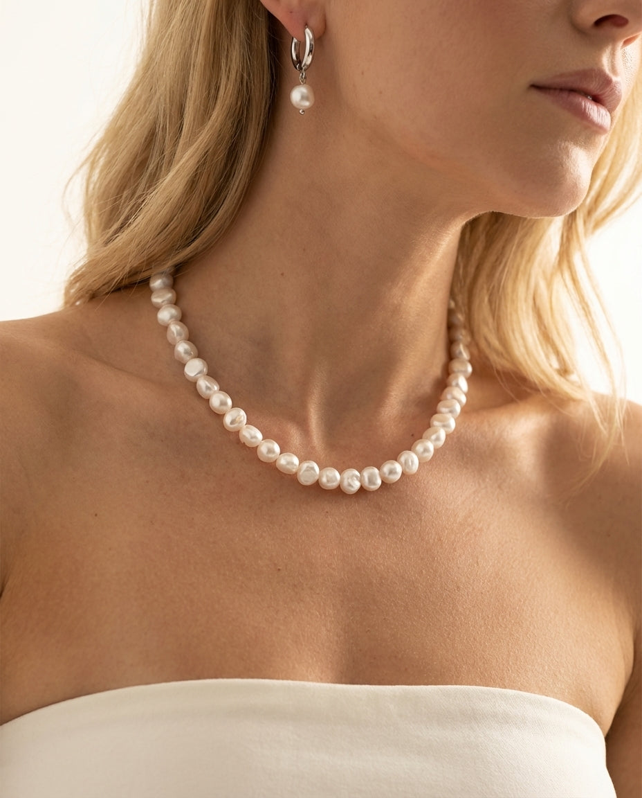 Pete Silver Pearl Bridal Necklace & Earrings Set