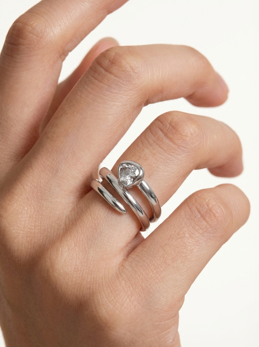 Sadie Stackable Heart Ring Set – Silver Stainless Steel