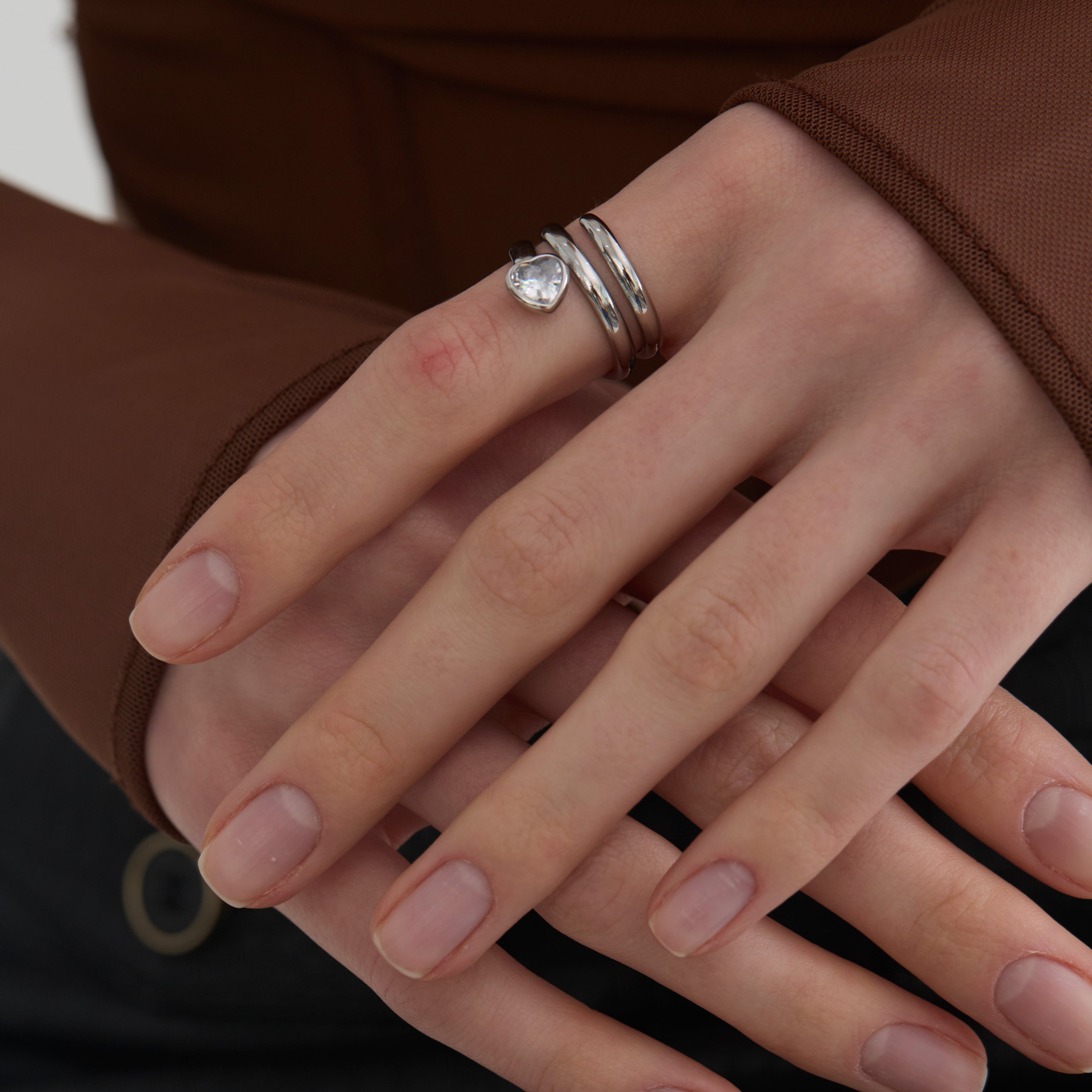 Sadie Stackable Heart Ring Set – Silver Stainless Steel - Joey Baby