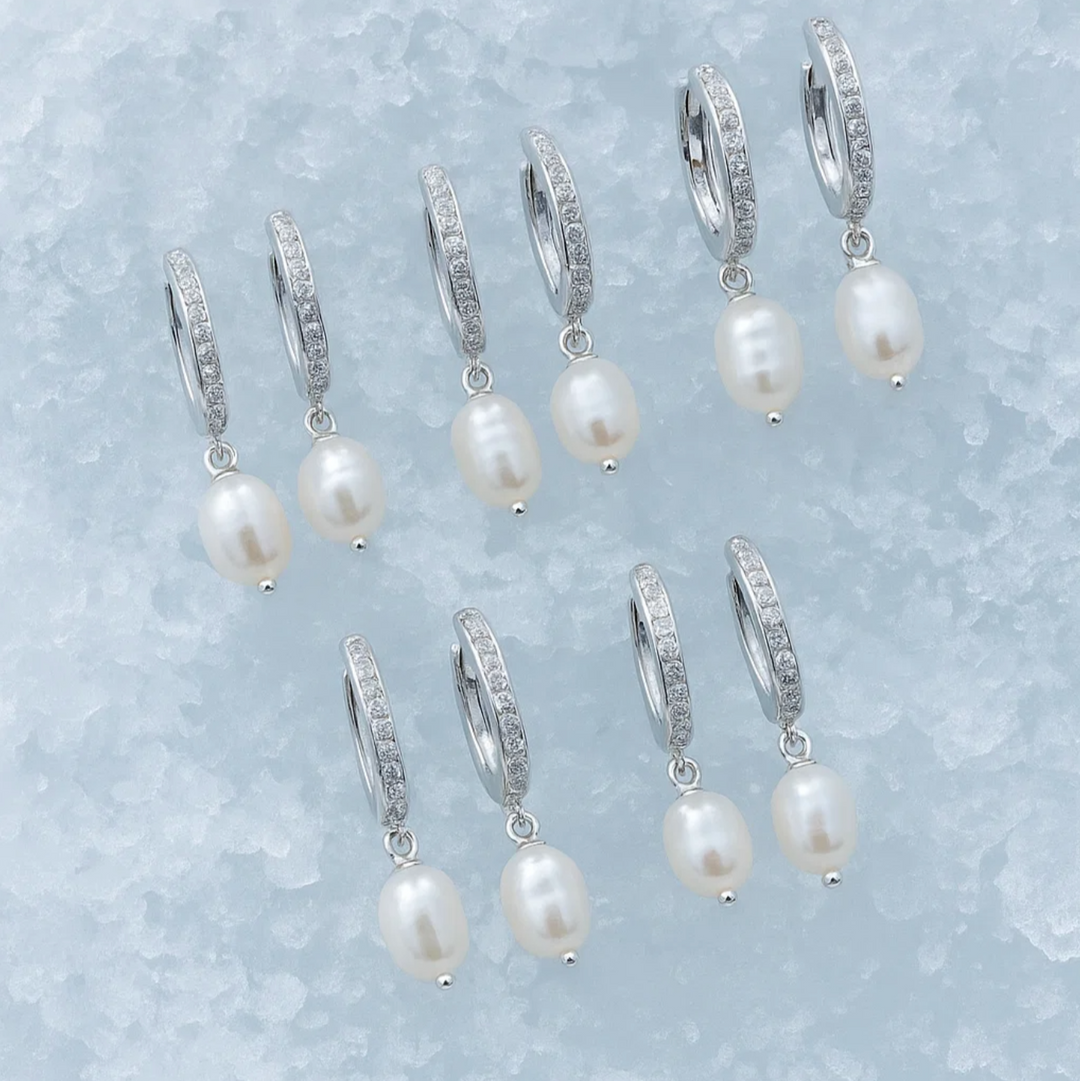 Bridal Gift Set –  Lou Silver Pearl Drop Earrings (Set of 5 or 10)