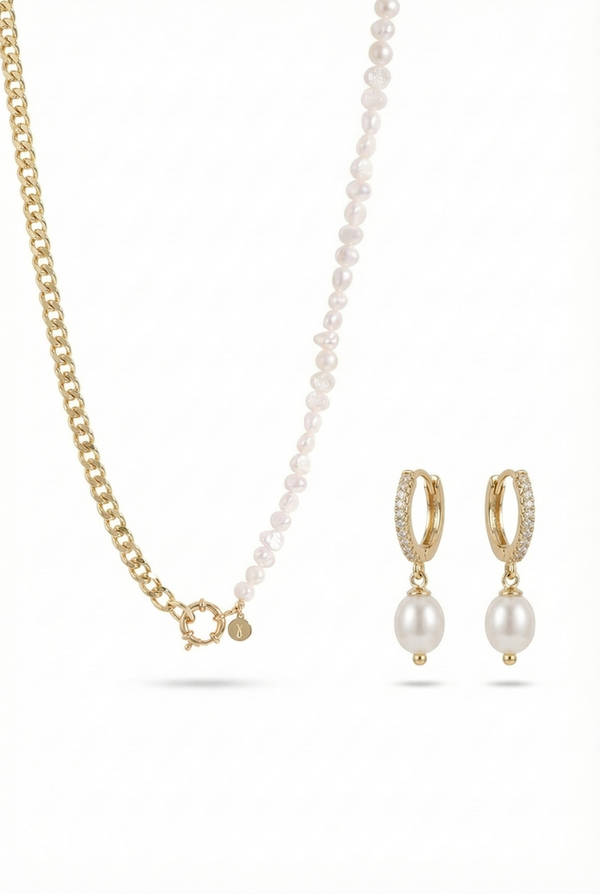 Lauren Pearl Necklace + Layla Drop Earrings
