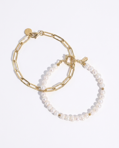 Mathilde & Anne Pearl Bracelet Set – 18K Gold, 2-Piece