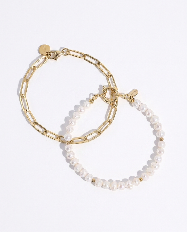 Mathilde & Anne Pearl Bracelet Set – 18K Gold, 2-Piece