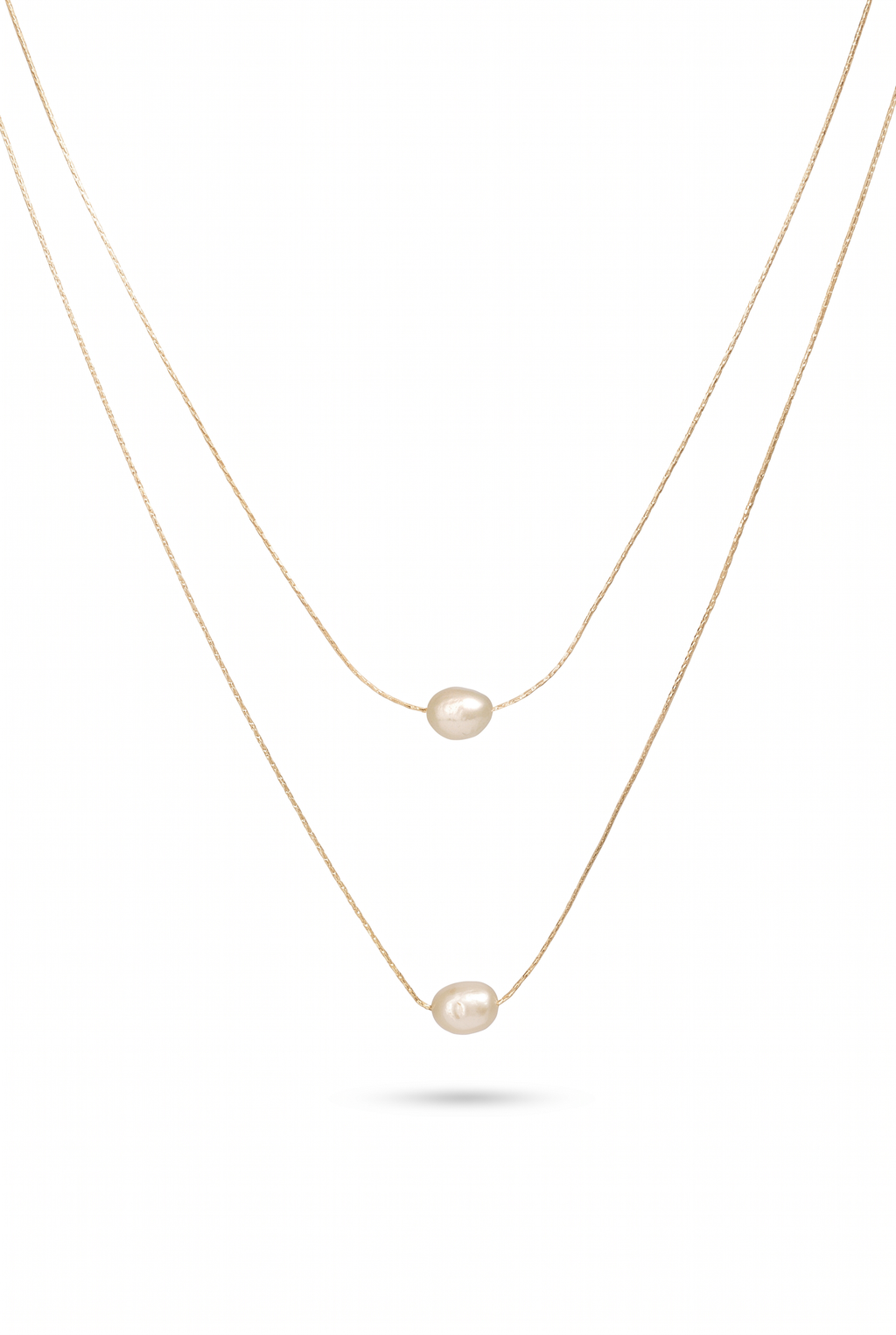 Double layer pearl necklace in 18K gold plated stainless steel, two freshwater pearls, Joey Baby