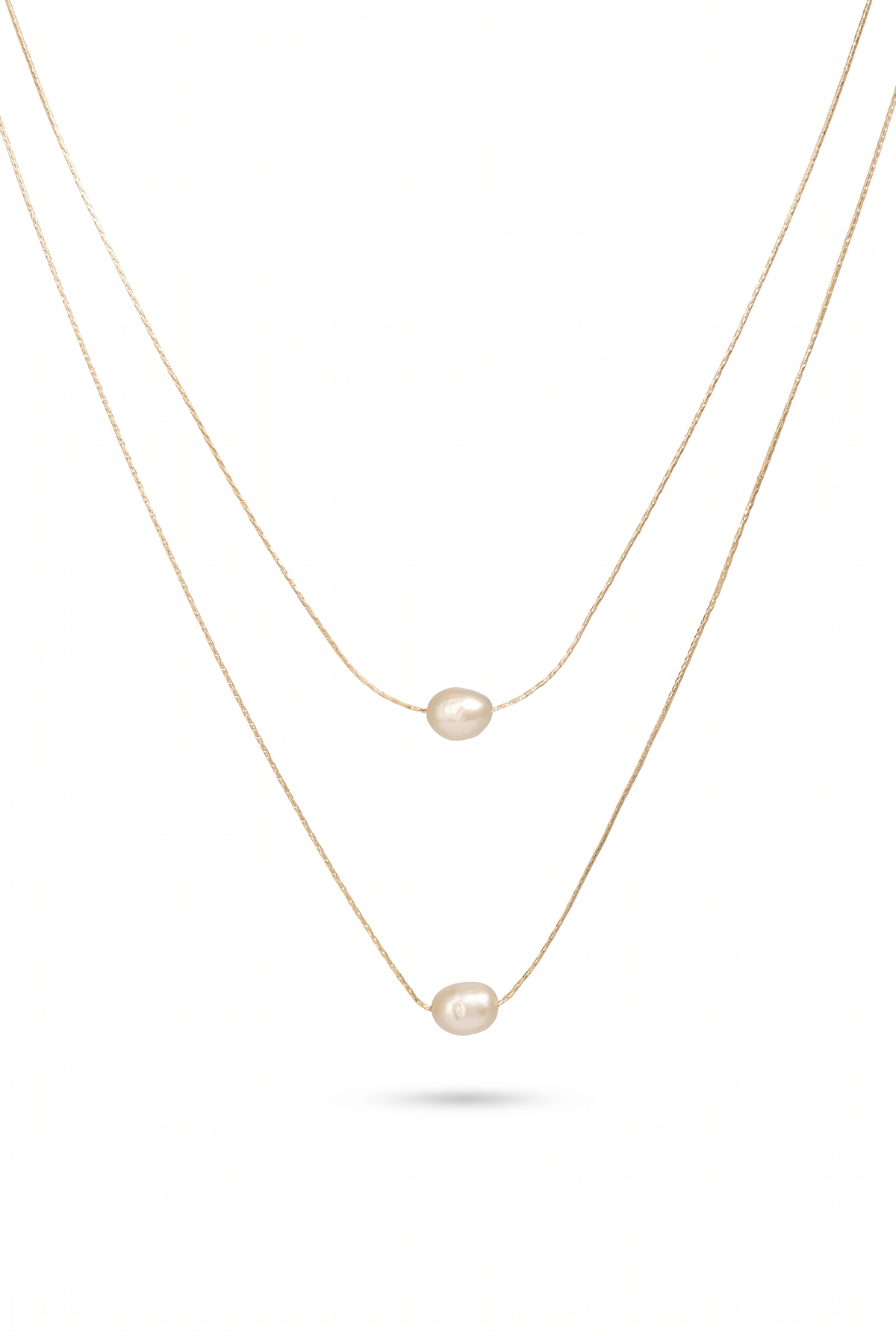 Double layer pearl necklace in 18K gold plated stainless steel, two freshwater pearls, Joey Baby