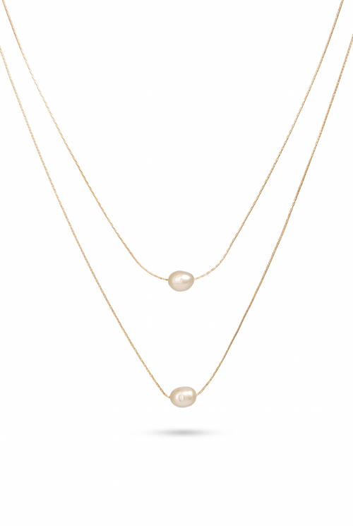Double layer pearl necklace in 18K gold plated stainless steel, two freshwater pearls, Joey Baby