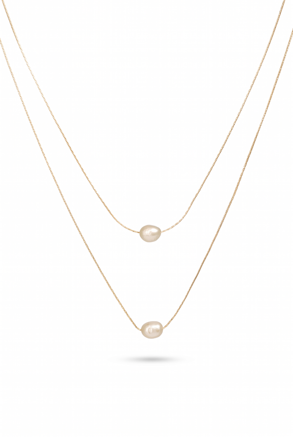 Double layer pearl necklace in 18K gold plated stainless steel, two freshwater pearls, Joey Baby