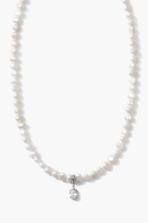 Ola Silver Necklace - 7-8mm Baroque Freshwater Pearls with CZ Charm