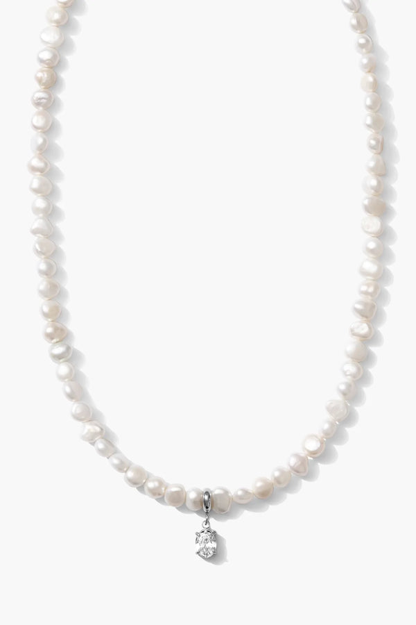 Ola Silver Necklace - 7-8mm Baroque Freshwater Pearls with CZ Charm