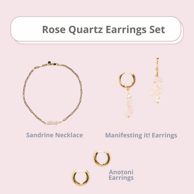 Rose Quartz Necklace and Earrings Set - Joey Baby